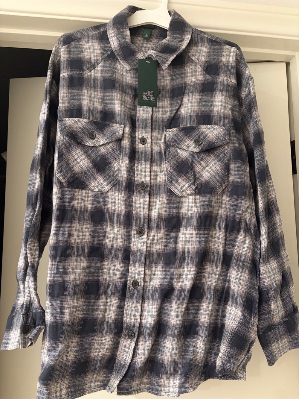 wild fable Blue and White Plaid Casual Button-Down Shirt
